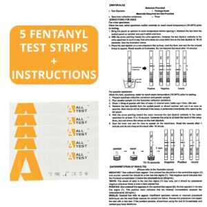 ALLTEST Fentanyl Test Strips - 5 Test Strips Per Pack - #1 Global Selling Fentanyl Test Strips for Powder or Liquid - Harm Reduction Tool, Overdose Prevention, 1 Minute Results, 20ng/mL Cut-Off