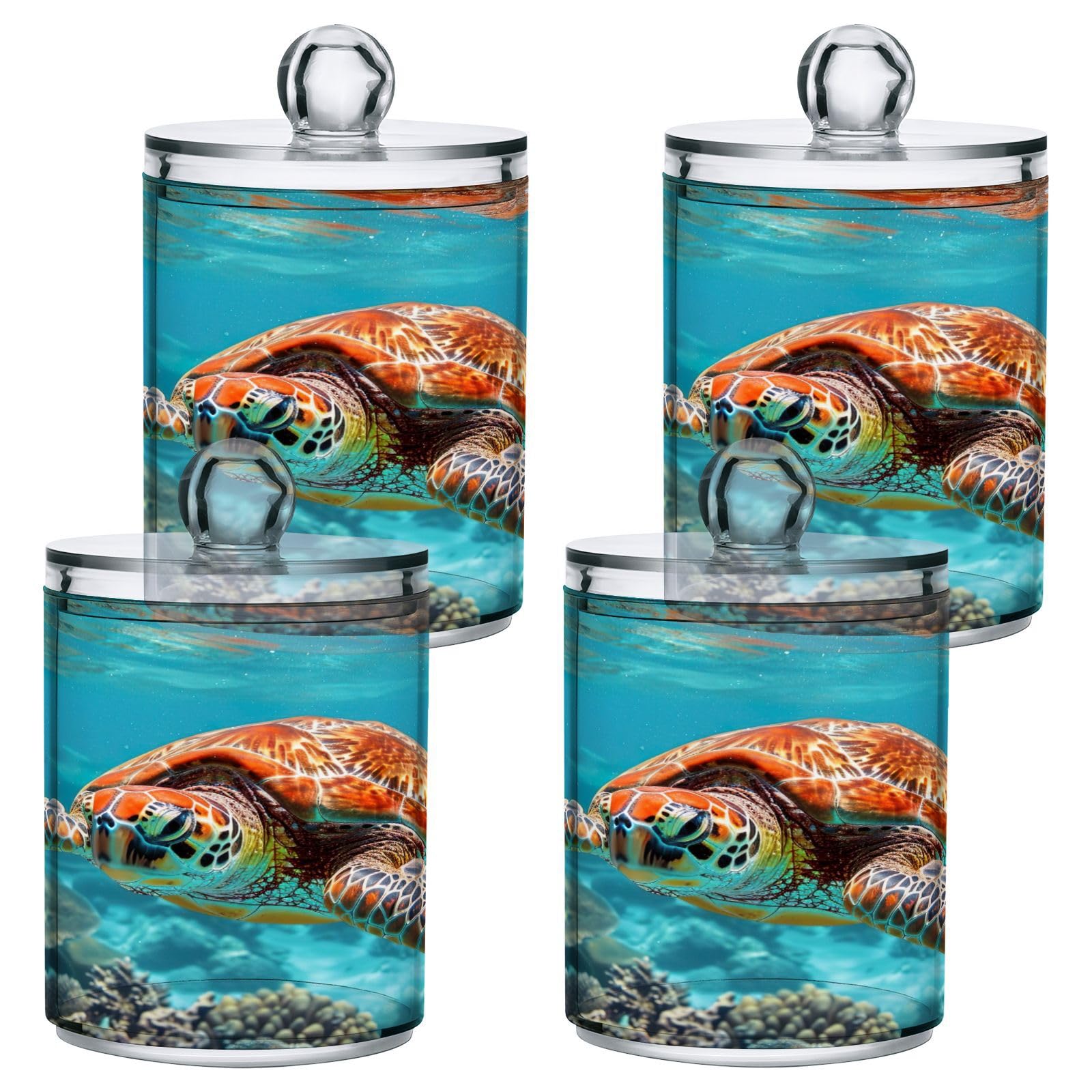 Zhirexin Sea Turtle 4PC Airtight Transparent Plastic Storage Jar Plastic Food Storage Container Can Store Candy Salt Coffee Beans With lid easy to use and clean