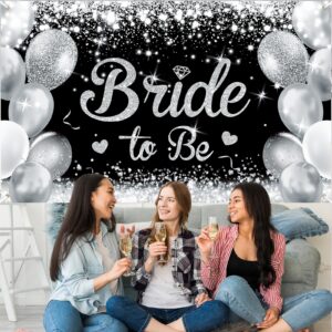 Bridal Shower Banner Decorations Black Silver Bride to Be Banner Bachelorette Bride to Be Decorations Sign Banner Black Silver Wedding Shower Engagement Party Decorations Gift Supplies 43.3 * 70.8