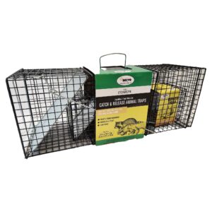 rugged ranch catchmor live animal multi catch 2 pack trap, 1 large & 1 small metal catch & release cage for raccoons, opossums, bunnies, & squirrels