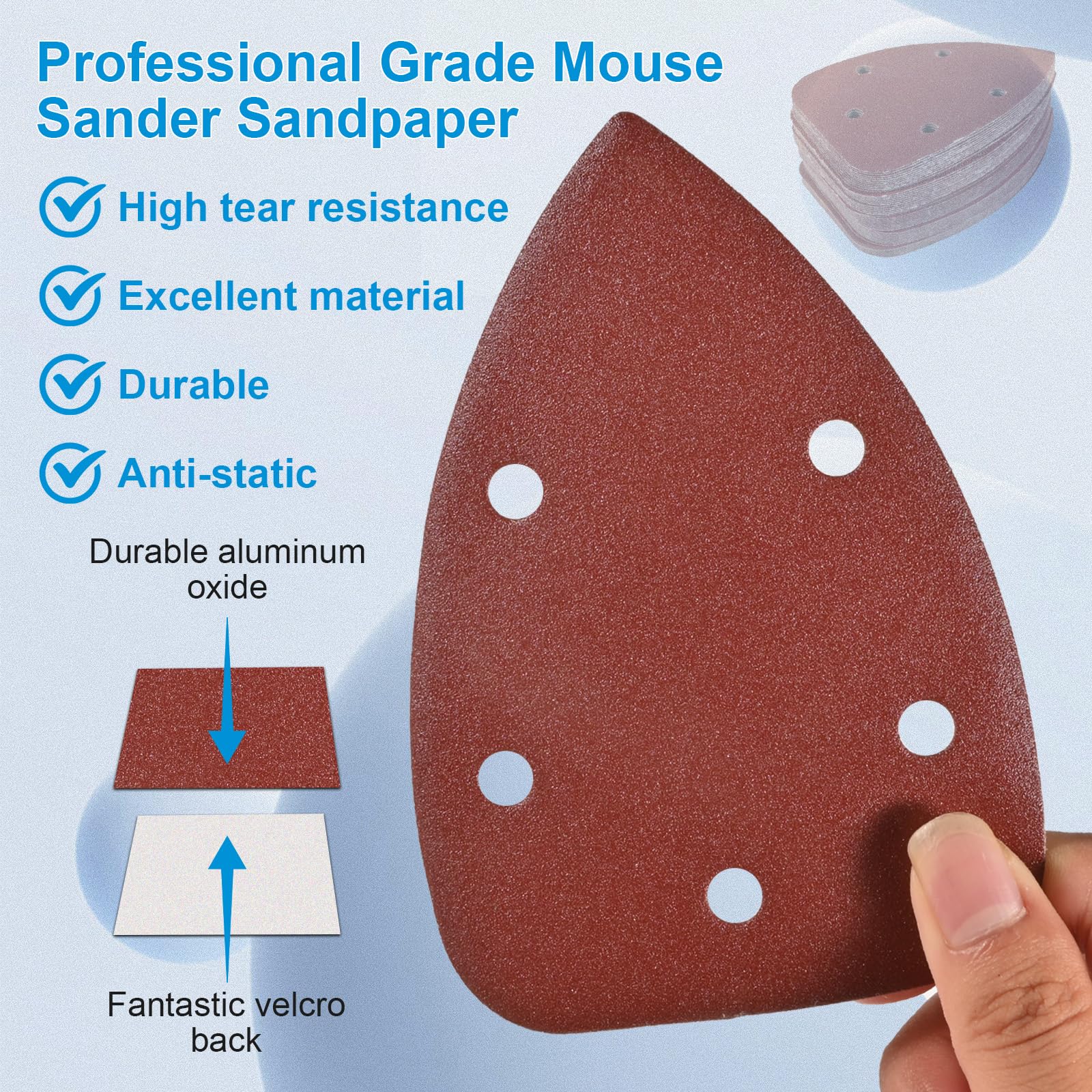 Ocasar 55Pcs Mouse Detail Sander Sandpaper, Professional 40 80 120 180 240 Grits Mouse Sander Pads for Sanding Polishing, 5 Hole Assorted Sander Sandpaper for Detail Mouse Sander