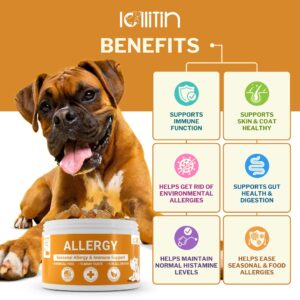 Lollitin Dog Supplement - Made in USA - All Natural - Dog Chews 120 Count - Dog Supplements for Small, Medium, Large Dogs, All Breeds (Allergy)