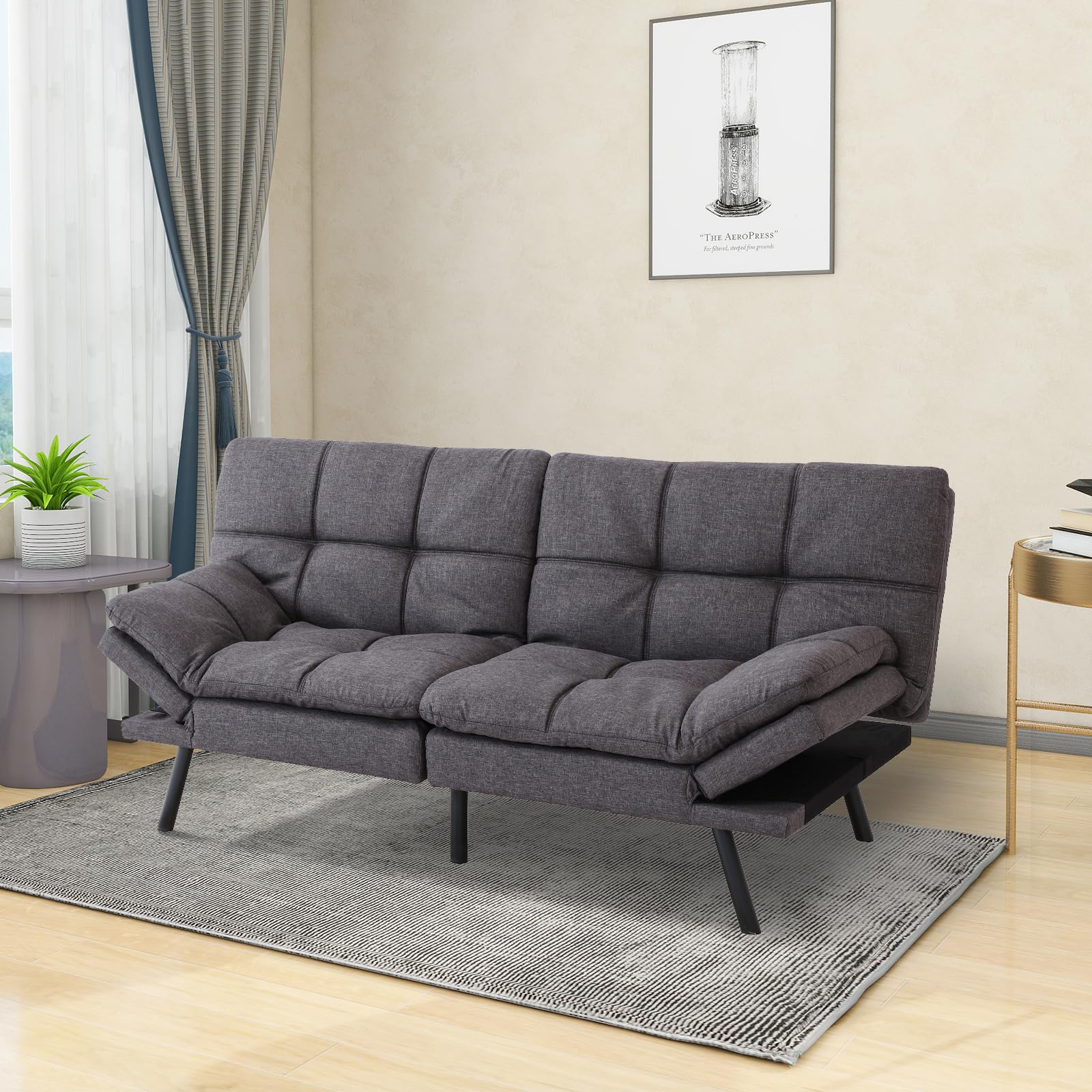 MUUEGM 71" Couches for Living room, Futon Sofa Bed with Memory Foam and Adjust Backrest, Sofa for Studios, Apartments, Dormitories, Offices and Game Rooms.Dark Grey Sofa