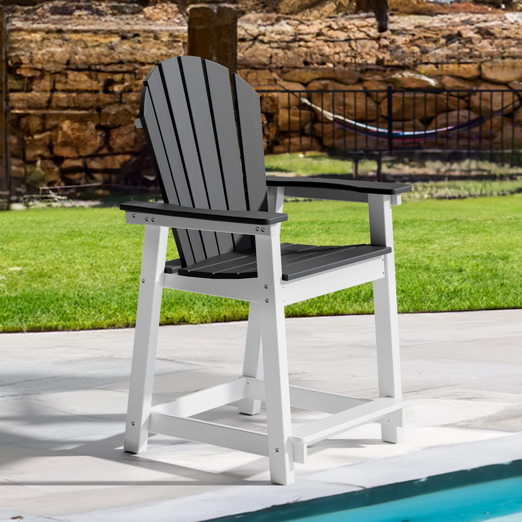 TYARDS Tall Adirondack Chair, Recyclable HDPE Balcony Chair, Patio Chair with Widened Armrests and Footrest, Capacity 400LBS, Outdoor Chairs for Garden, Backyard