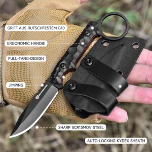 DRACHENADER EDC Fixed Blade Knife with Sheath 7.08" Small Horizontal Carry Knife with Kydex Sheath, Full Tang 5Cr13mov Stainless Steel, Black, Men Gifts for Birthday, Christmas, Father's Day