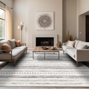 eisurom moroccan 8x10 area rug: soft ultra thin machine washable farmhouse area rugs for living room non-slip neutral modern geometric indoor floor carpet for bedroom under dinning table beige/grey