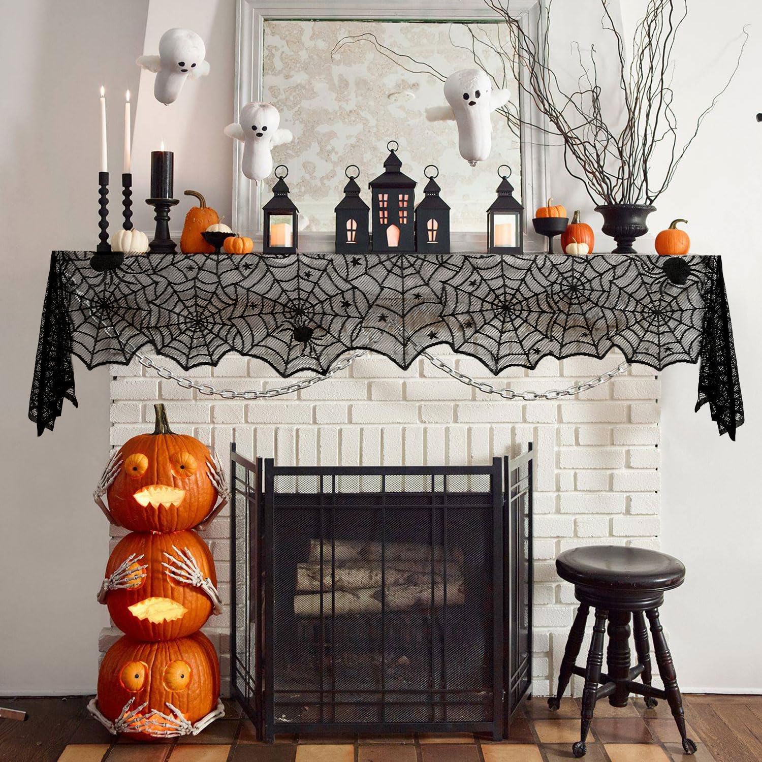 Halloween Table Runner, Black Lace Spider Web Table Runner for Halloween Table Decor, 18 X 73 Inch Gothic Spider Lace Cover Table Runner for Dining Table Centerpiece Decor