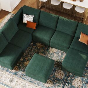 Belffin Oversized Modular Couch with Storage Ottoman Large Corduroy Sectional Couch with Chaise Convertible Modern Sectional Sofa Couch Dark Green