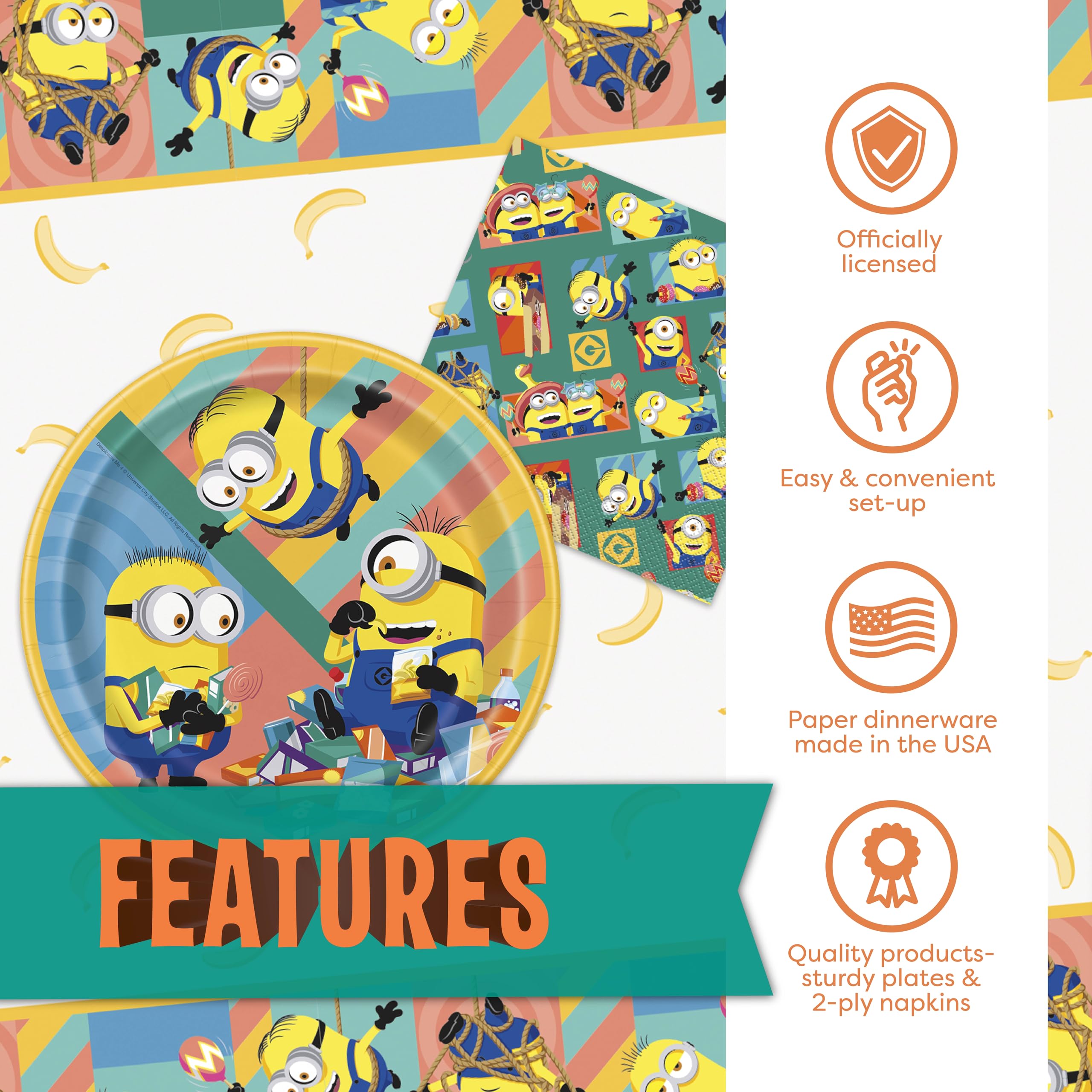 Unique Minions Birthday Party Decorations | Plates and Napkins for 16 | Minion Birthday Party Decorations | Officially Licensed