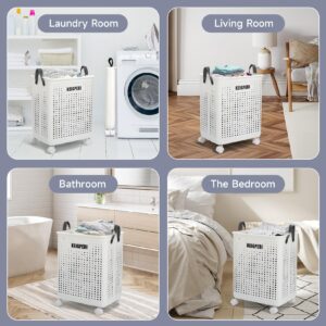 KEIGPERIcollapsible laundry baskets,laundry basket with wheels,foldable laundry basket,With wheels and handles, it is easy to move and can be folded to save space. (White, large)