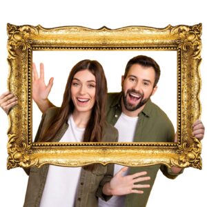 beeveer upgraded 32 x 24 inch large photo booth props picture frame vintage photo frame friends selfie props for wedding mexico birthday bachelorette party supplies(gold style)