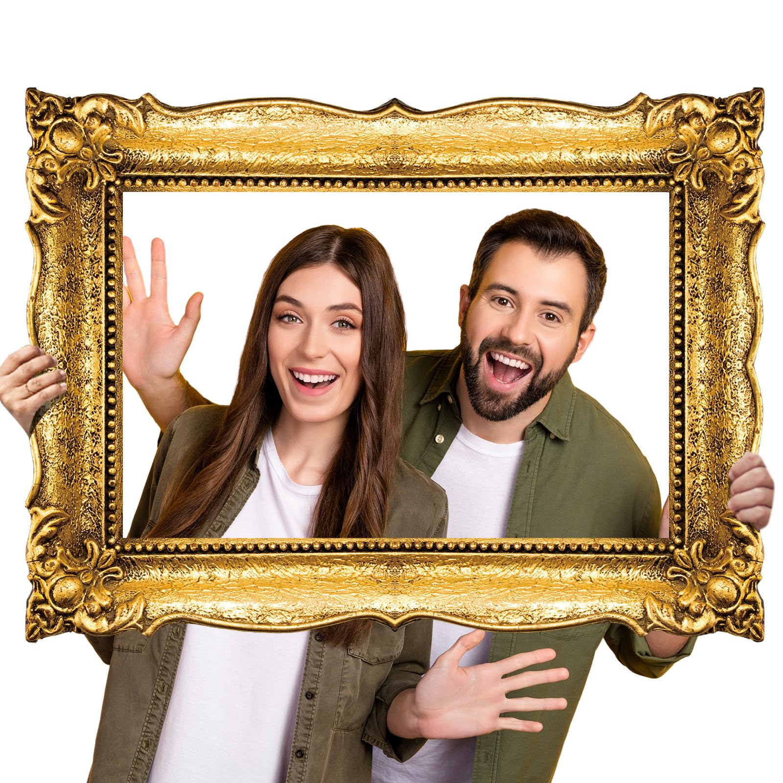 Beeveer Upgraded 32 x 24 Inch Large Photo Booth Props Picture Frame Vintage Photo Frame Friends Selfie Props for Wedding Mexico Birthday Bachelorette Party Supplies(Gold Style)