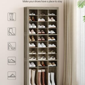 Hzuaneri Shoe Storage Cabinet, 36 Pairs Free Standing Closet Organizer, 8.8 inch Widened Cell Wood Shoe Organizer, 12 Tiers Vertical Space Saving Shoe Rack for Entryway, Bedroom, Greige SR20705B