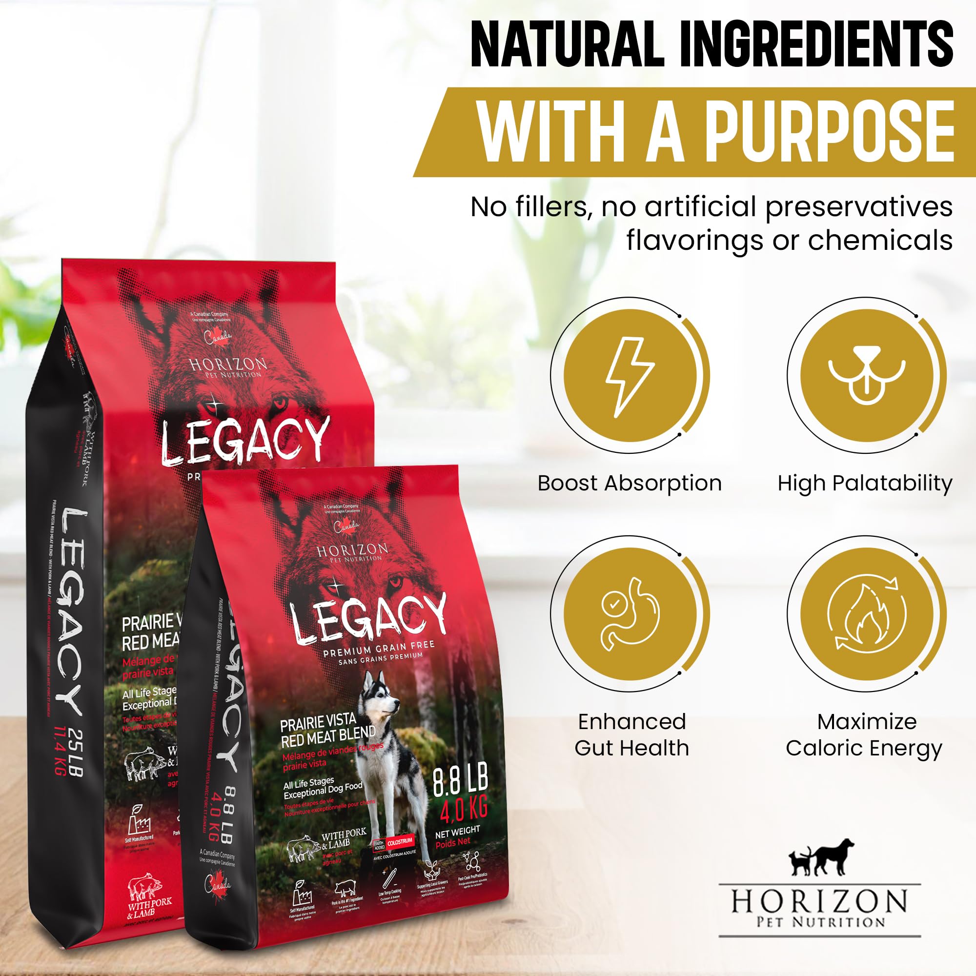 LEGACY All-Life-Stages Dry Dog Food | Horizon Prairie Vista Red Meat Blend | Grain-Free Dog Food, Rich in Pork & Lamb | 8.8 lbs