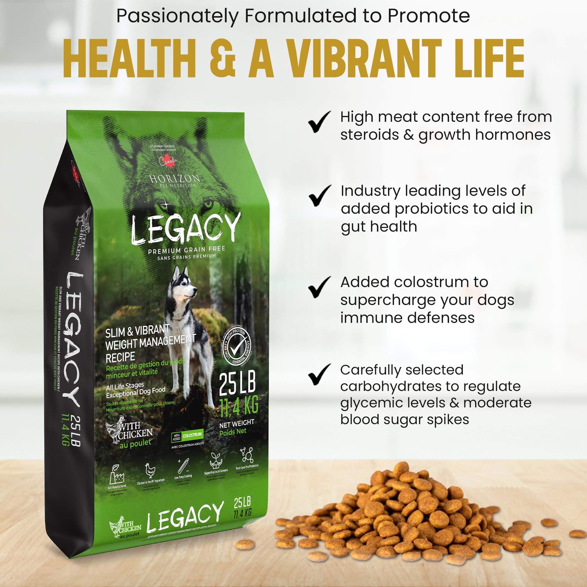 LEGACY All Life Stages Premium Grain-Free Dry Dog Food | Slim & Vibrant Weight Management | Chicken Recipe | 25lb