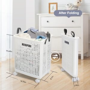 KEIGPERIcollapsible laundry baskets,laundry basket with wheels,foldable laundry basket,With wheels and handles, it is easy to move and can be folded to save space. (White, large)