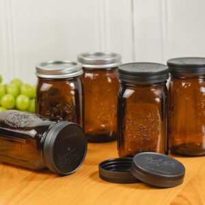 Yodecy 6 Pack 32 oz Amber Wide Mouth Mason Jars with Airtight Lids and Black Plastic Mason Jar Lids, Amber Canning Jars with Lids