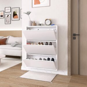 lucypal 3 flip drawers shoe storage cabinet, shoe cabinet for entryway,freestanding shoe organizer for hallway, bedroom, apartment, white