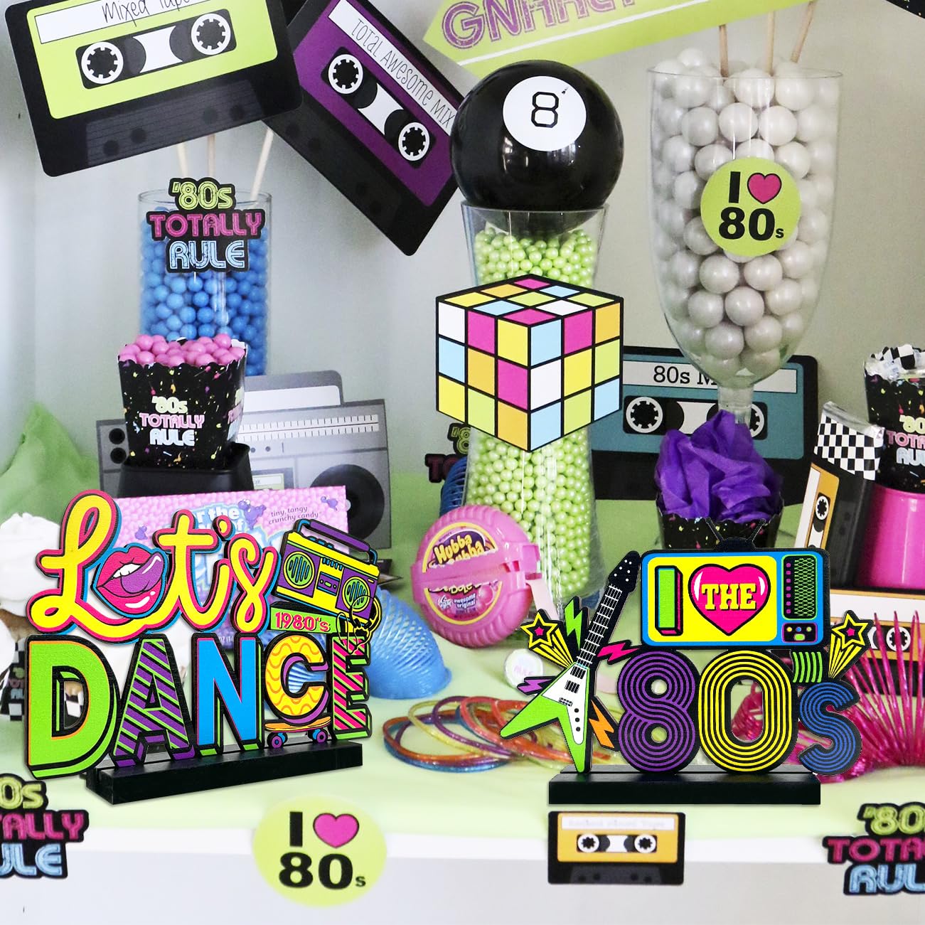 80s Party Decorations 4Pcs 80s Table Centerpieces 1980s Hip Hop Party Table Favors Retro 80's Table Toppers Centerpieces for 80s Theme Party Supplies