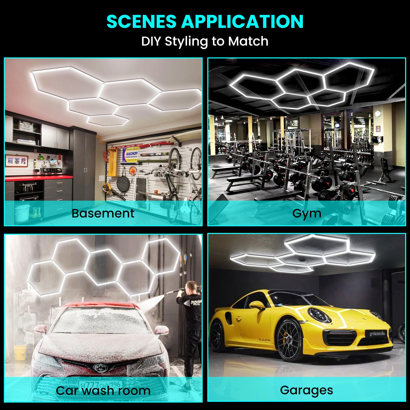 YOSHINE Hexagon LED Garage Lights: 192W 23040LM Super Bright Hexagon LED Shop Lights, CRI 85+, 25 Pack Aluminum Alloy Shell Hex Garage Led Ceiling Lights, Hexagon Led Lights for Garage, Basement, Gym