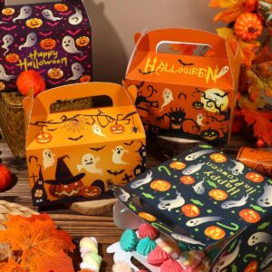 Liobelon 24 Pieces Halloween Treat Boxes Trick or Treat Bags Halloween Goodie Bags Halloween Cookies Goodie Boxes With Handles Ghost Gift Boxes Halloween Party Supplies for Sweets, Toys, Pastry, Gifts