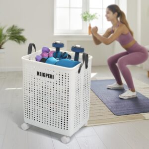 KEIGPERIcollapsible laundry baskets,laundry basket with wheels,foldable laundry basket,With wheels and handles, it is easy to move and can be folded to save space. (White, large)