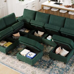 Belffin Oversized Modular Couch with Storage Ottoman Large Corduroy Sectional Couch with Chaise Convertible Modern Sectional Sofa Couch Dark Green