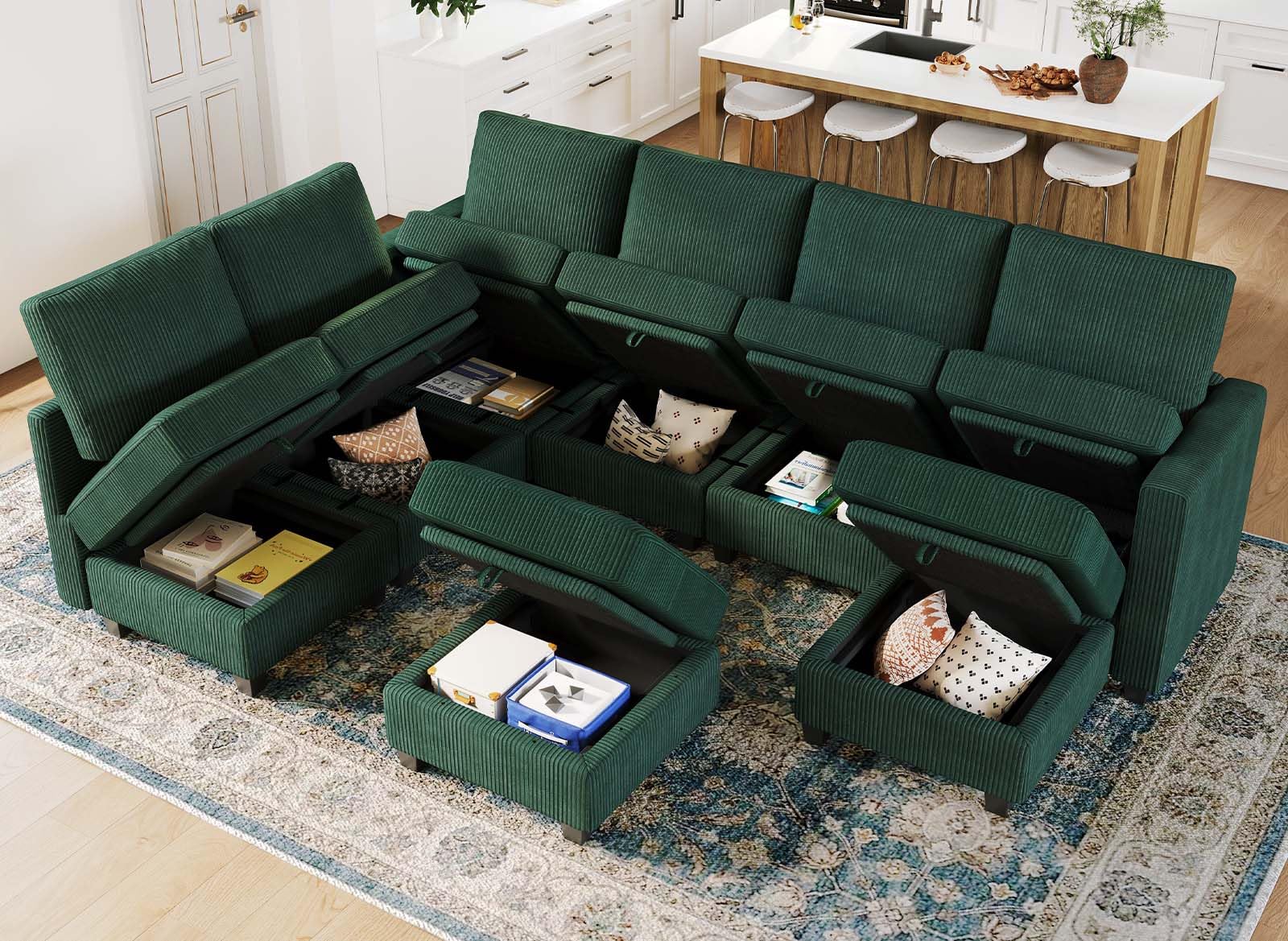 Belffin Oversized Modular Couch with Storage Ottoman Large Corduroy Sectional Couch with Chaise Convertible Modern Sectional Sofa Couch Dark Green