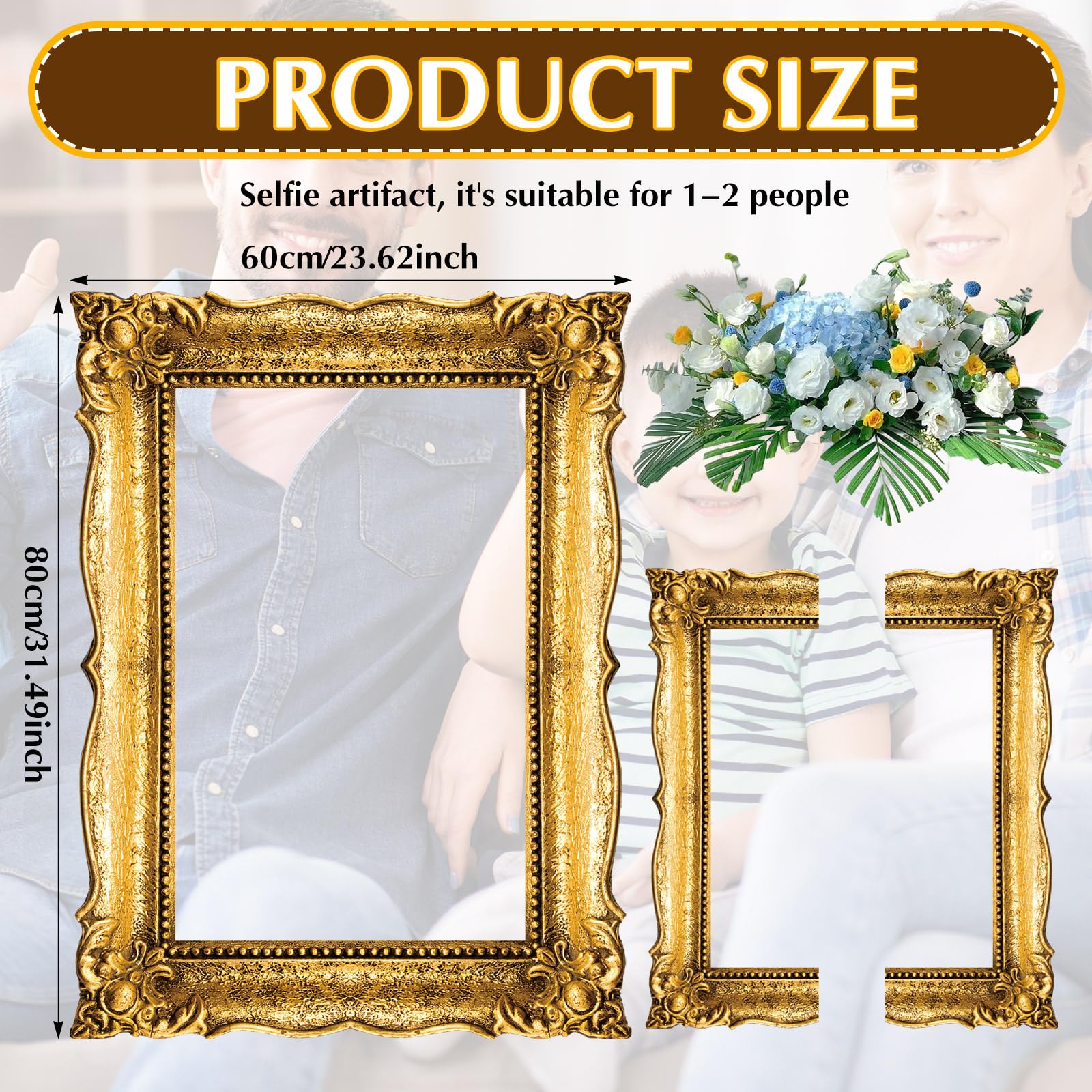 Beeveer Upgraded 32 x 24 Inch Large Photo Booth Props Picture Frame Vintage Photo Frame Friends Selfie Props for Wedding Mexico Birthday Bachelorette Party Supplies(Gold Style)