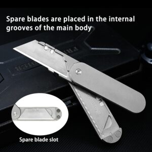 WARHERO Titanium Alloy Folding Utility Knife with Clip Box Cutter EDC Outddor Pocket Knife 12pcs Carbon Steel Blades