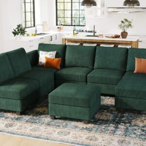 Belffin Oversized Modular Couch with Storage Ottoman Large Corduroy Sectional Couch with Chaise Convertible Modern Sectional Sofa Couch Dark Green