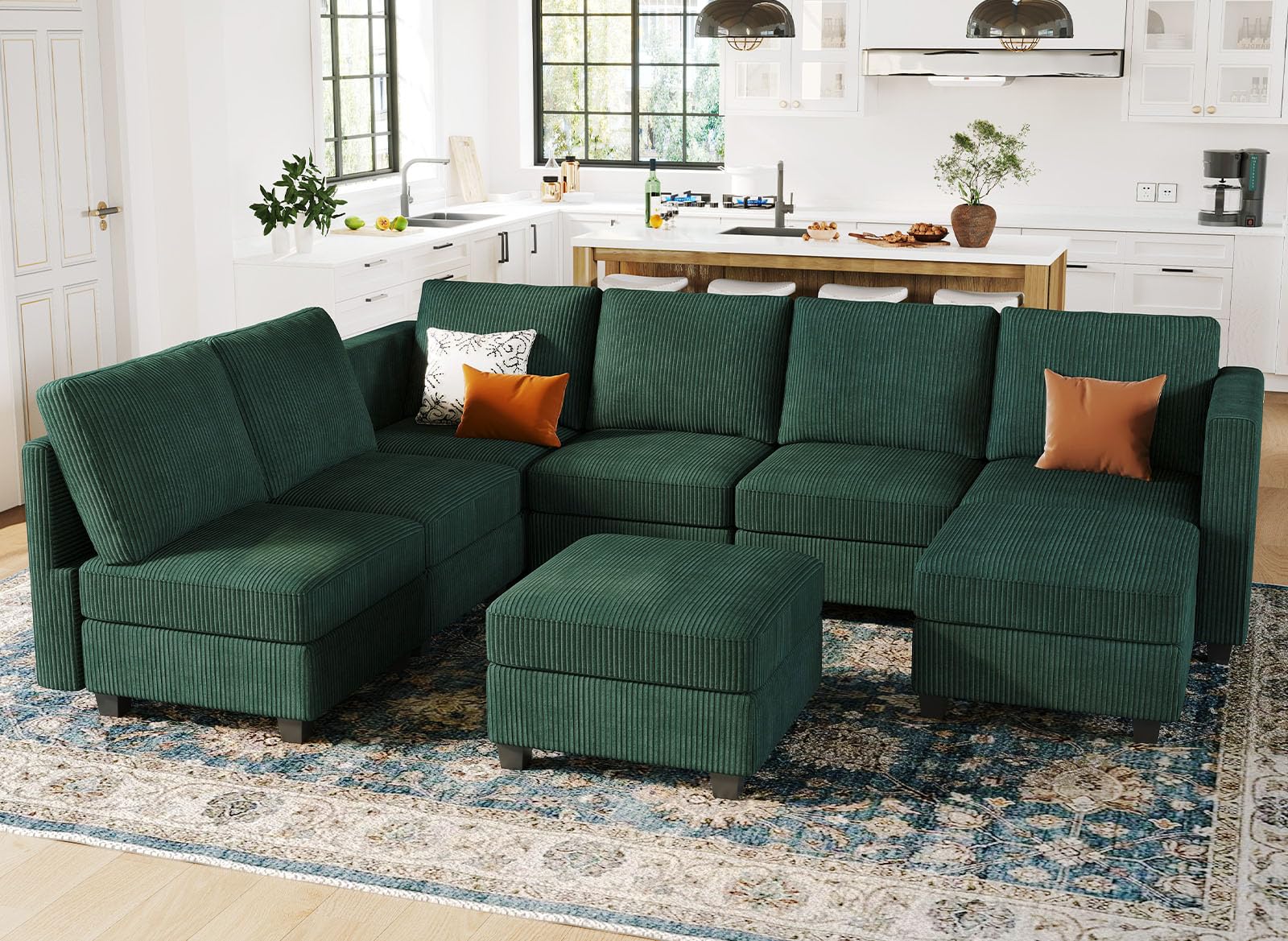 Belffin Oversized Modular Couch with Storage Ottoman Large Corduroy Sectional Couch with Chaise Convertible Modern Sectional Sofa Couch Dark Green