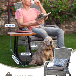 OYODHPDU Outdoor Rocking Chair- Rattan Patio Rocker Chairs with Cushions and Steel Frame- All Weather Outdoor Rocker Chair with 2 Replaceable Cushion Covers (Blue & Grey), 350lbs