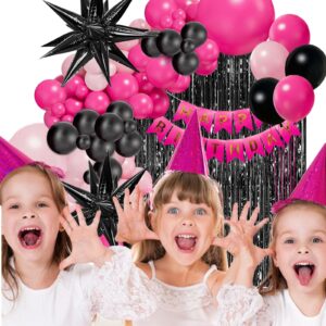 Pink Balloon Garland Arch Kit,Hot Pink Black Rose Red Balloon Garland Birthday Banner for Theme Party Girl Birthday Baby Shower Themed decorations