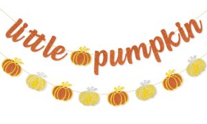 uniwish little pumpkin banner for pumpkin themed baby shower decorations garland pumpkin orange glitter thanksgiving fall harvest kids birthday party supplies