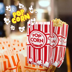 KERIQI Popcorn Bags, 50 Pcs Paper Popcorn Container Red and White Concession Stand Popcorn Holder Movie Theme Party Supplies