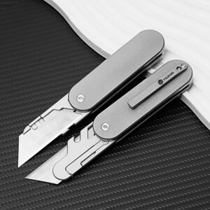 TGZUO Titanium Alloy Foulding Pocket Knife with Clip Flipper EDC Mini Box Cutter Magnetic Opening Outdoor Utility 12pcs Carbon Steel Blades