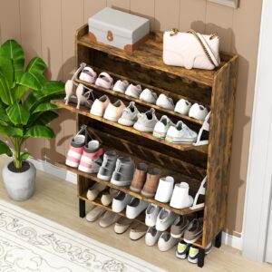 Wakefit Shoe Cabinet Storage for Entryway, Shoe Organizer with 2 Flip Drawers, Farmhouse Wooden Hidden Freestanding Shoe Cabinet with Metal Legs, Tall Narrow Shoe Cabinet for Hallway(Rustic Brown)