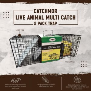 Rugged Ranch CatchMor Live Animal Multi Catch 2 Pack Trap, 1 Large & 1 Small Metal Catch & Release Cage for Raccoons, Opossums, Bunnies, & Squirrels