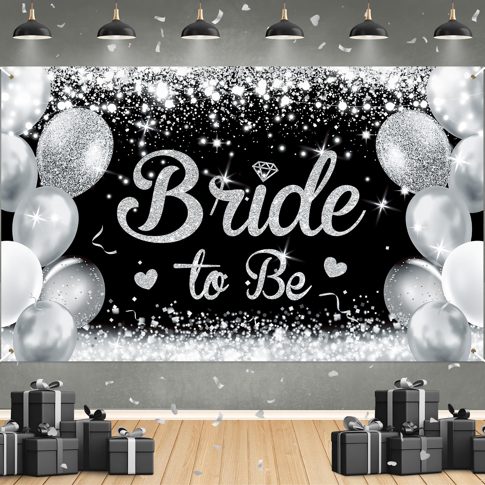 Bridal Shower Banner Decorations Black Silver Bride to Be Banner Bachelorette Bride to Be Decorations Sign Banner Black Silver Wedding Shower Engagement Party Decorations Gift Supplies 43.3 * 70.8