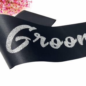 Ashaqshnglee Groom to Be Sash, Groom Sash Bachelor Party Funny Accessory for Future Groom Wedding Gift Idea from Bride to Be Black Silver