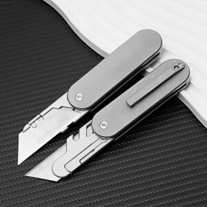 WARHERO Titanium Alloy Folding Utility Knife with Clip Box Cutter EDC Outddor Pocket Knife 12pcs Carbon Steel Blades