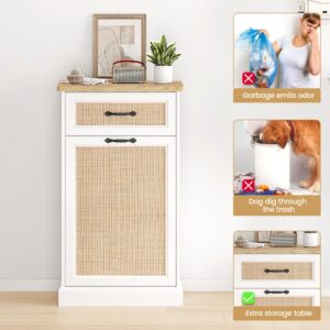 GAOMON Tilt Out Trash Cabinet with Natural Rattan, Freestanding Trash Cabinet 10 Gallon for Kitchen Dining Living Room, Hidden Garbage Bin Cabinet Storage Holder