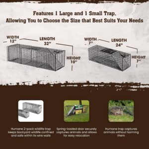 Rugged Ranch CatchMor Live Animal Multi Catch 2 Pack Trap, 1 Large & 1 Small Metal Catch & Release Cage for Raccoons, Opossums, Bunnies, & Squirrels