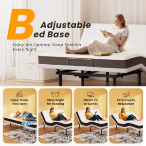 Yireehome Electric Queen Adjustable Bed Frame with Wireless Remote, Head Foot Incline, USB, Underbed Light - Heavy Duty Platform, Easy Assembly, Zero Gravity - Bedframe Basic with Quiet Motor