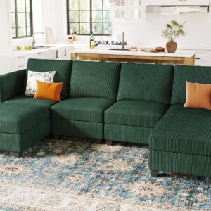 Belffin Modular U Shape Couch with Storage Ottoman Corduroy Sectional Couch with Chaise Convertible Modern Sectional Sofa Couch Dark Green