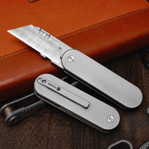 TGZUO Titanium Alloy Foulding Pocket Knife with Clip Flipper EDC Mini Box Cutter Magnetic Opening Outdoor Utility 12pcs Carbon Steel Blades