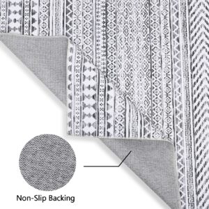 GarveeHome Washable Rug 5x7 Large Bedroom Rug Foldable Bohemian Rug Indoor Non Slip Low Pile Boho Rug Geometric Floor Cover Moroccan Rug Accent Rug Carpet for Living Room Home Office, Grey