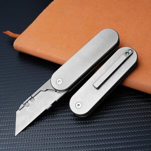 WARHERO Titanium Alloy Folding Utility Knife with Clip Box Cutter EDC Outddor Pocket Knife 12pcs Carbon Steel Blades