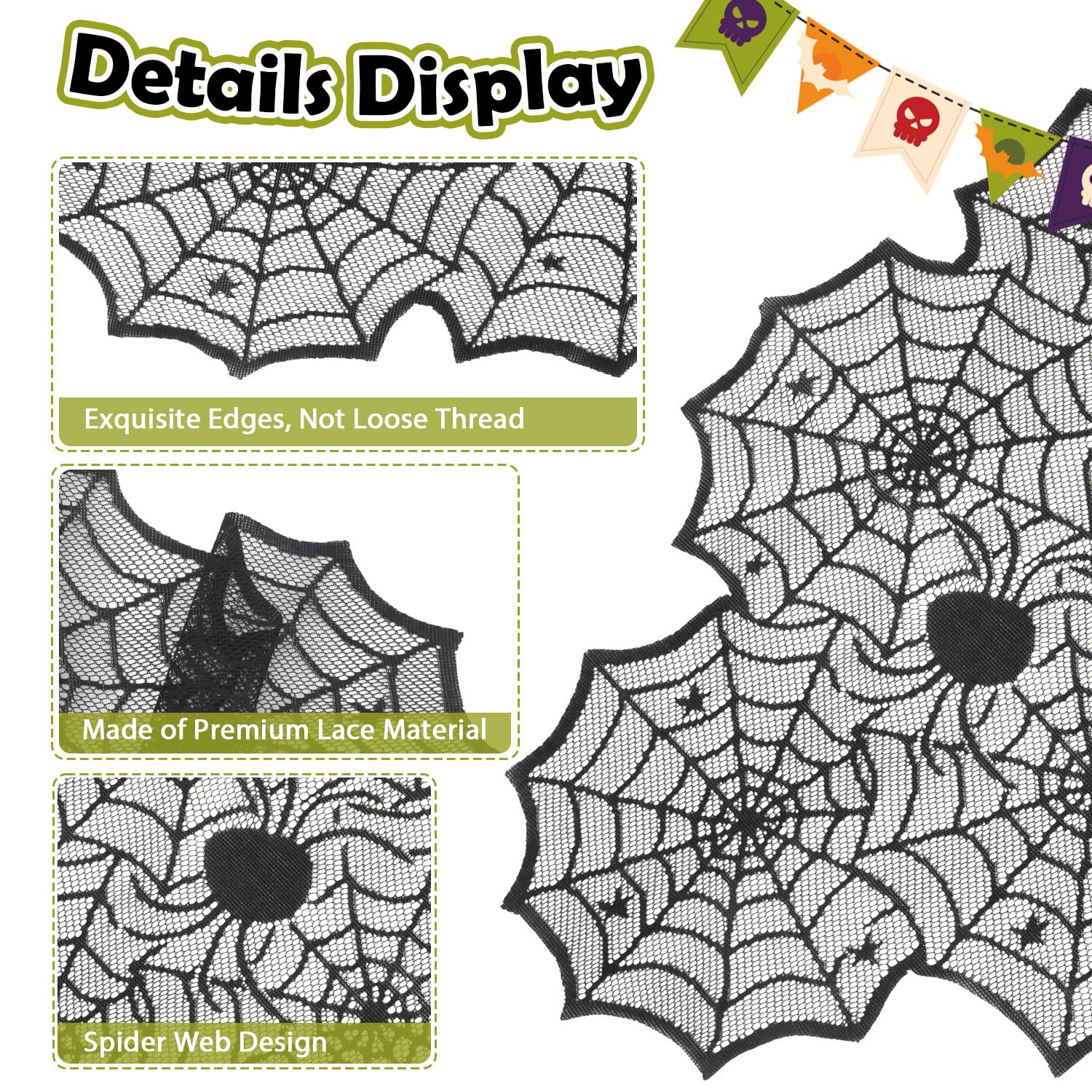 Halloween Table Runner, Black Lace Spider Web Table Runner for Halloween Table Decor, 18 X 73 Inch Gothic Spider Lace Cover Table Runner for Dining Table Centerpiece Decor